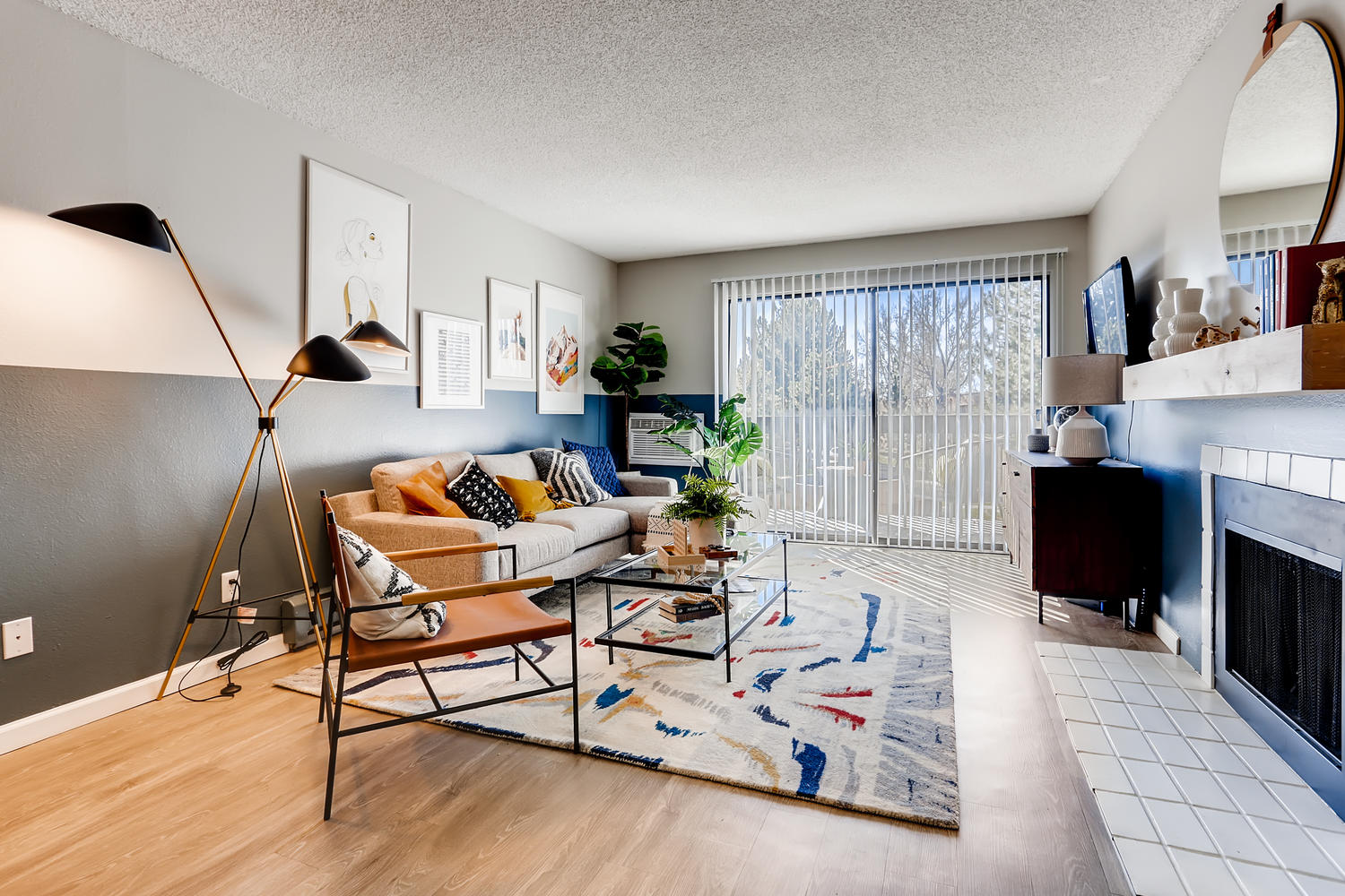 living room with large patio window