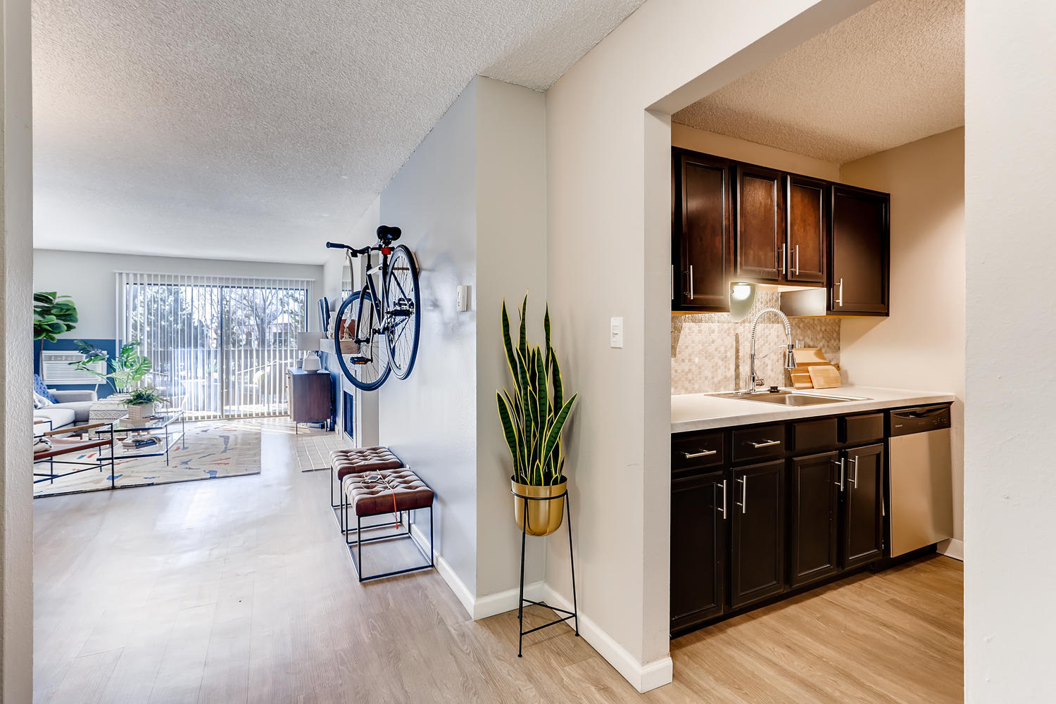 kitchen with view of living area